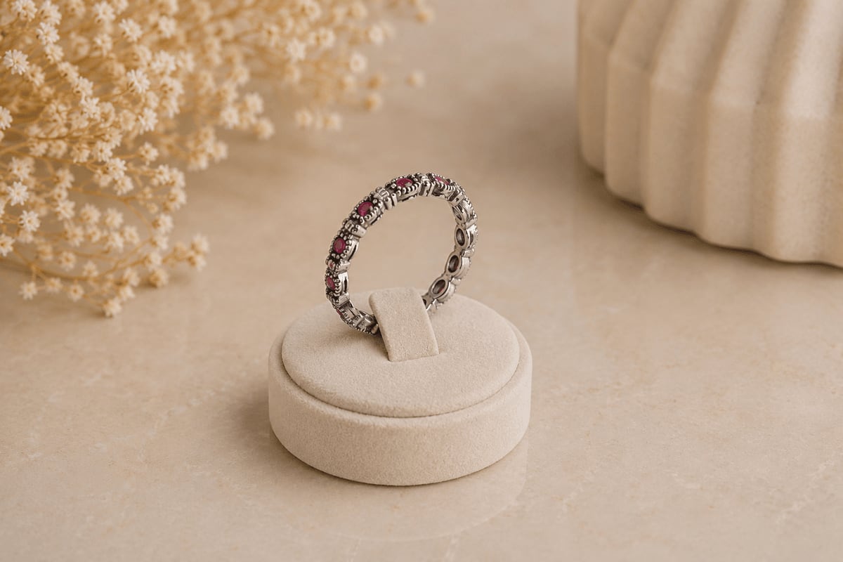 Ruby & CZ Alternating Full Eternity Ring